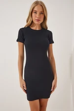 Happiness İstanbul Women's Black U-Neck Mini Knitted Dress