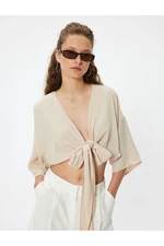 Koton Crop Top V-Neck Tie Detailed Oversize Kimono Sleeve