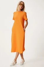 Happiness İstanbul Women's Orange A-Line Summer Cotton Dress