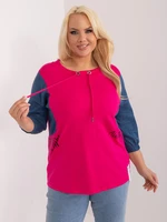 Plus-size fuchsia blouse with 3/4 sleeves