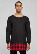 Long Fannelle Bottom Open Edge Crewneck blk/blk/red