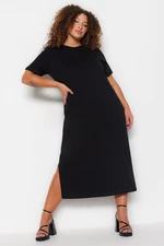 Trendyol Curve Black Crew Neck Slit Maxi/Long 100% Cotton Knit Dress