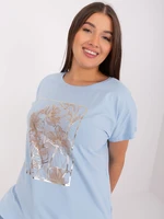 Women's light blue cotton blouse plus size