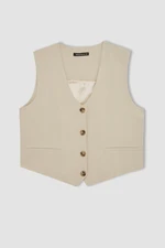 DEFACTO V-Neck Linen Blend Blazer Vest