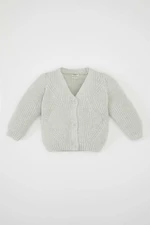 DEFACTO Baby Girl Green V-Neck Glittery Button Closure Knitwear Cardigan