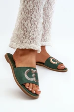 Women's flat slippers with sequins S.Barski Green