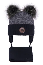 AGBO Boy's winter set: hat and scarf navy blue Enrico with two pompom