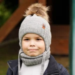 AGBO Boy's winter set: hat and tube scarf grey Dominik with pompom