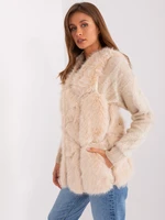 Beige women's fur vest with pockets