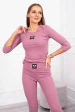 Ribbed set blouse + leggings dark pink