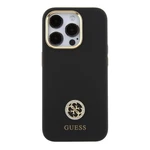 Zadní kryt Guess Liquid Silicone 4G Strass Metal Logo pro Apple iPhone 15 Pro, černá