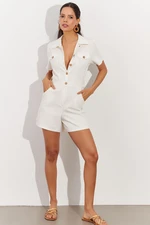 Cool & Sexy Women's Ecru Shorts Overalls