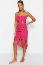 Trendyol Pink Weave Pleated One-Shoulder 100% Cotton Blouse and Skirt Set