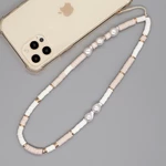 Clay Solid Color Mobile Phone Charm Phone Strap Lanyard Imitation Pearl Rope Cellphone Chains for Women Fashion Accessories