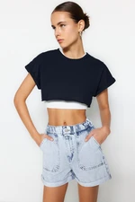 Trendyol Light Blue Pocket Detailed High Waist Denim Shorts