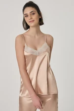 Dagi Women's Powder Satin Top with Straps and Lace Detail