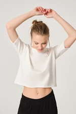 Dagi Ecru Modal Crop Print T-shirt