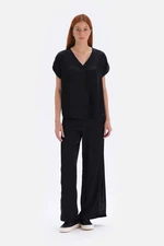 Dagi Black Satin Surface Slit Trousers