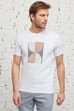 ALTINYILDIZ CLASSICS Men's White Slim Fit Slim Fit Crew Neck Short Sleeved Printed T-Shirt.