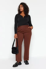 Trendyol Curve Brown High Waist Crepe Knitted Pants