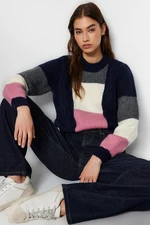 Trendyol Navy Blue Soft Textured Color Block Crew Neck Knitwear Sweater