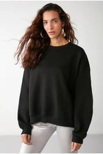 GRIMELANGE Susana Women's Crew Neck Fleece Oversize Fit Basic Black Sweatshir