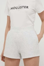 Kraťasy Hollister Co. dámské, šedá barva, melanžové, high waist