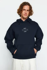 Trendyol Navy Blue Regular Fit Hooded Reflective Text Printed Sweatshirt