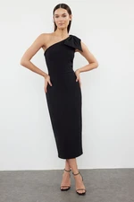 Trendyol Black Fitted One-Shoulder Bow Detailed Woven Elegant Evening Dress