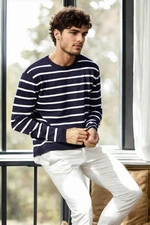 99741 Dewberry Crew Neck Striped Casual Knitwear Sweater-NAVY BLUE