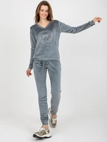 Dark blue women's velour set with appliqué