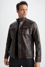 DEFACTO Regular Fit Stand Collar Faux Leather Coat