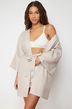 Trendyol Premium Beige Belted 100% Cotton Muslin Woven Dressing Gown