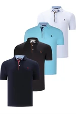 QUAD SET T8582 DEWBERRY MENS T-SHIRT-BLACK-WHITE-NAVY BLUE-CYAN