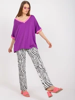 Purple and pink oversize blouse with V-neck