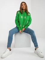 Green oversized button-down shirt with embroidery