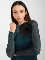 Green and black two-piece formal blouse with brooch