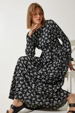 Happiness İstanbul Women's Black Floral Summer Long Knitted Dress