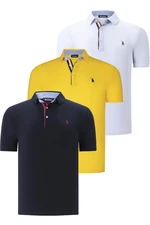 TRIPLE SET T8582 DEWBERRY MENS T-SHIRT-NAVY BLUE-WHITE-YELLOW