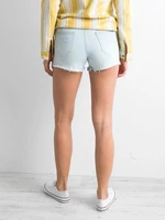 Light blue denim shorts with pearls