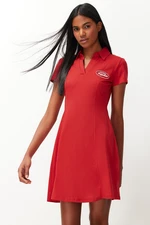 Trendyol Red Skater/Waist Embroidery Cotton Stretch Knitted Mini Dress