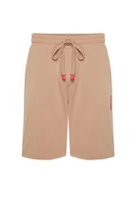 Trendyol Beige Regular Cut Letter Printed Drawstring Elastic Waist Shorts