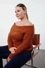 Trendyol Curve Tile Corded Carmen Collar Knitwear Sweater