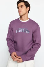 Trendyol Dark Lilac Regular/Normal Cut Text Printed Inside Polar Fleece/Warm Sweatshirt