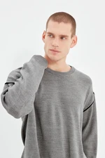 Trendyol Gray Men's Oversize Crew Neck Piping Detailed Knitwear Sweater