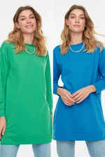 Trendyol Blue-Green 2-Pack Crew Neck Basic Knitted Sweatshirt