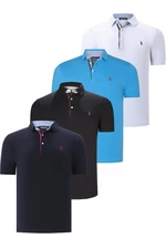 QUAD SET T8582 DEWBERRY MENS T-SHIRT-BLACK-WHITE-NAVY BLUE-DARK TURQUOISE