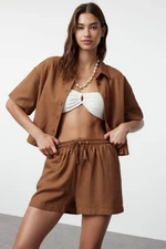 Trendyol Brown Woven Linen Look Shirt and Shorts Set