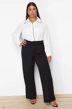 Trendyol Curve Black Pleated Wide Leg Knitted Trousers with Velcro Belt