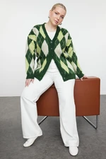 Trendyol Curve Green Diamond Patterned V-Neck Knitwear Cardigan